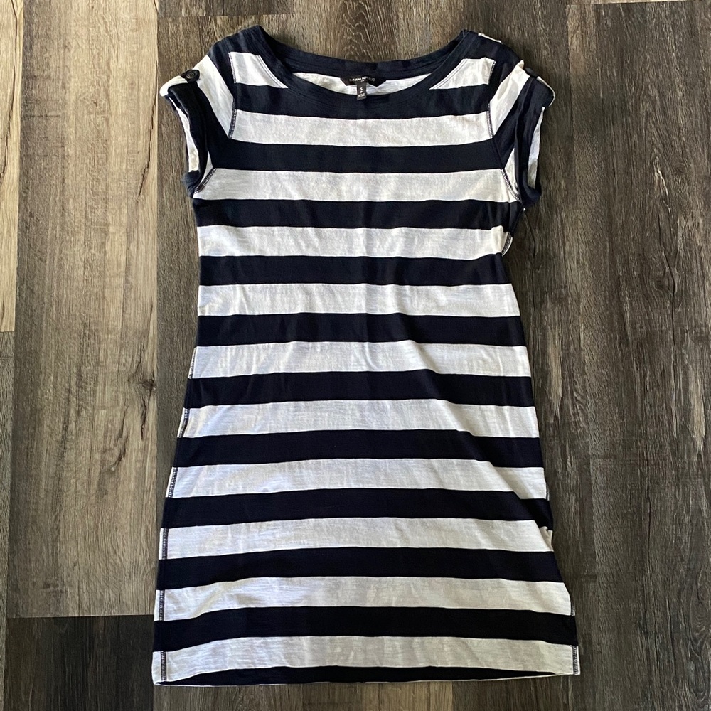 Banana Republic Factory Navy and White Striped T-Shirt Dress